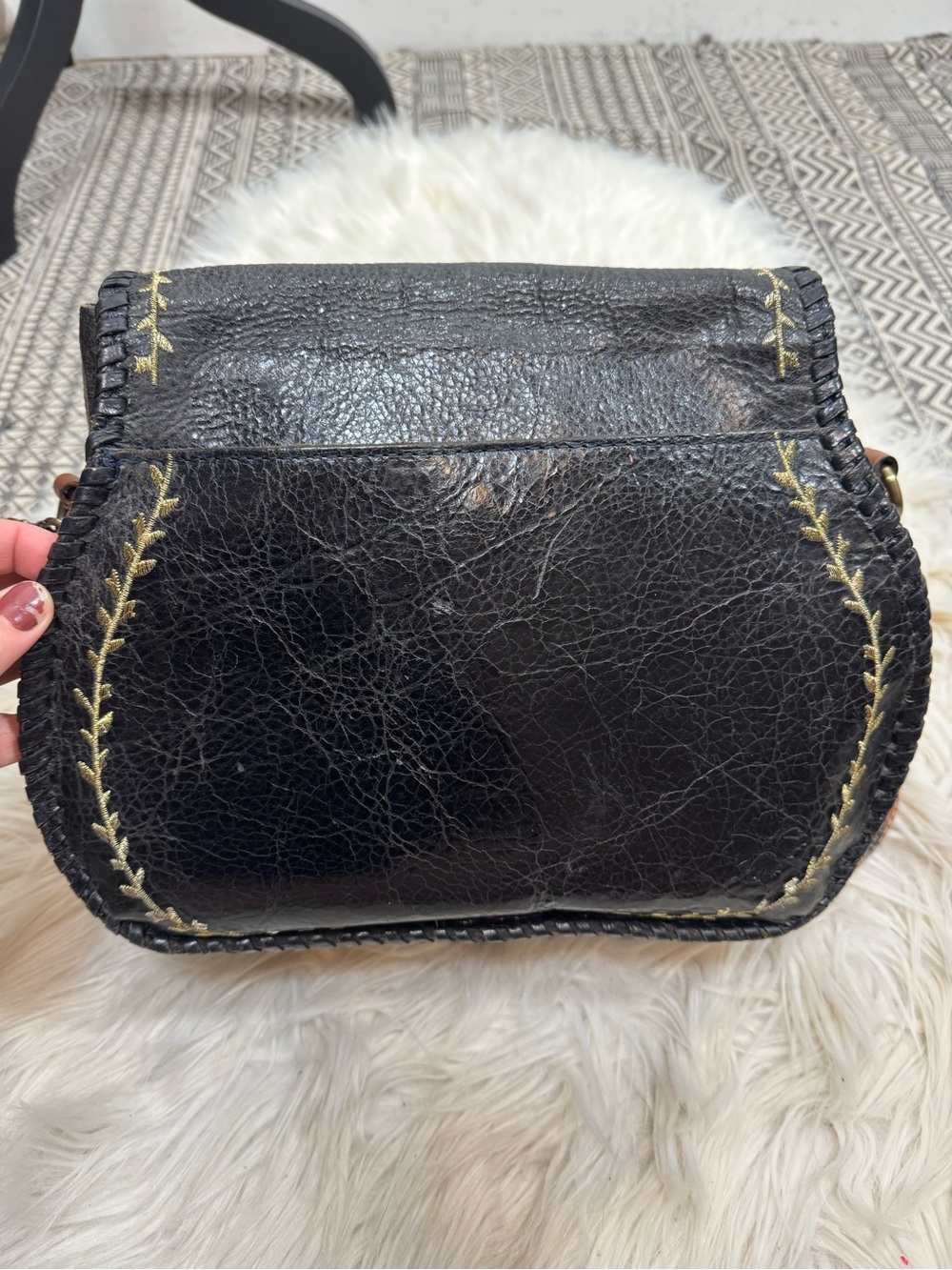 Patricia Nash Arezzo Saddle Bag with Floral Embroidery Crossbody Bag Black - Picture 7 of 15